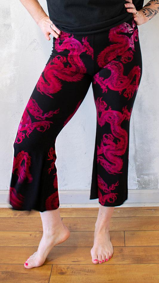 Crop Flare Leg in Pink Dragon