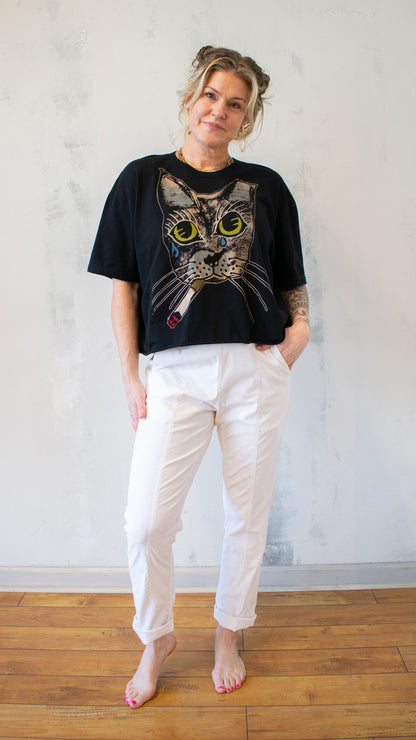 Ghost Cat Having a Cig Break Cropped Tee