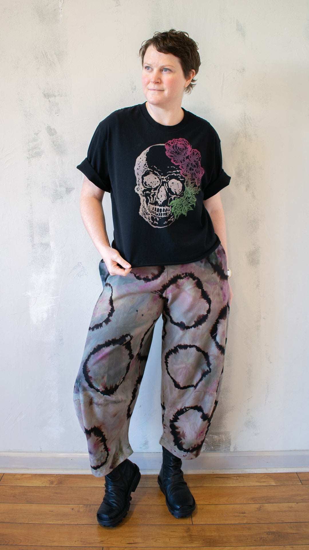 Skull with Rose Tee in Black