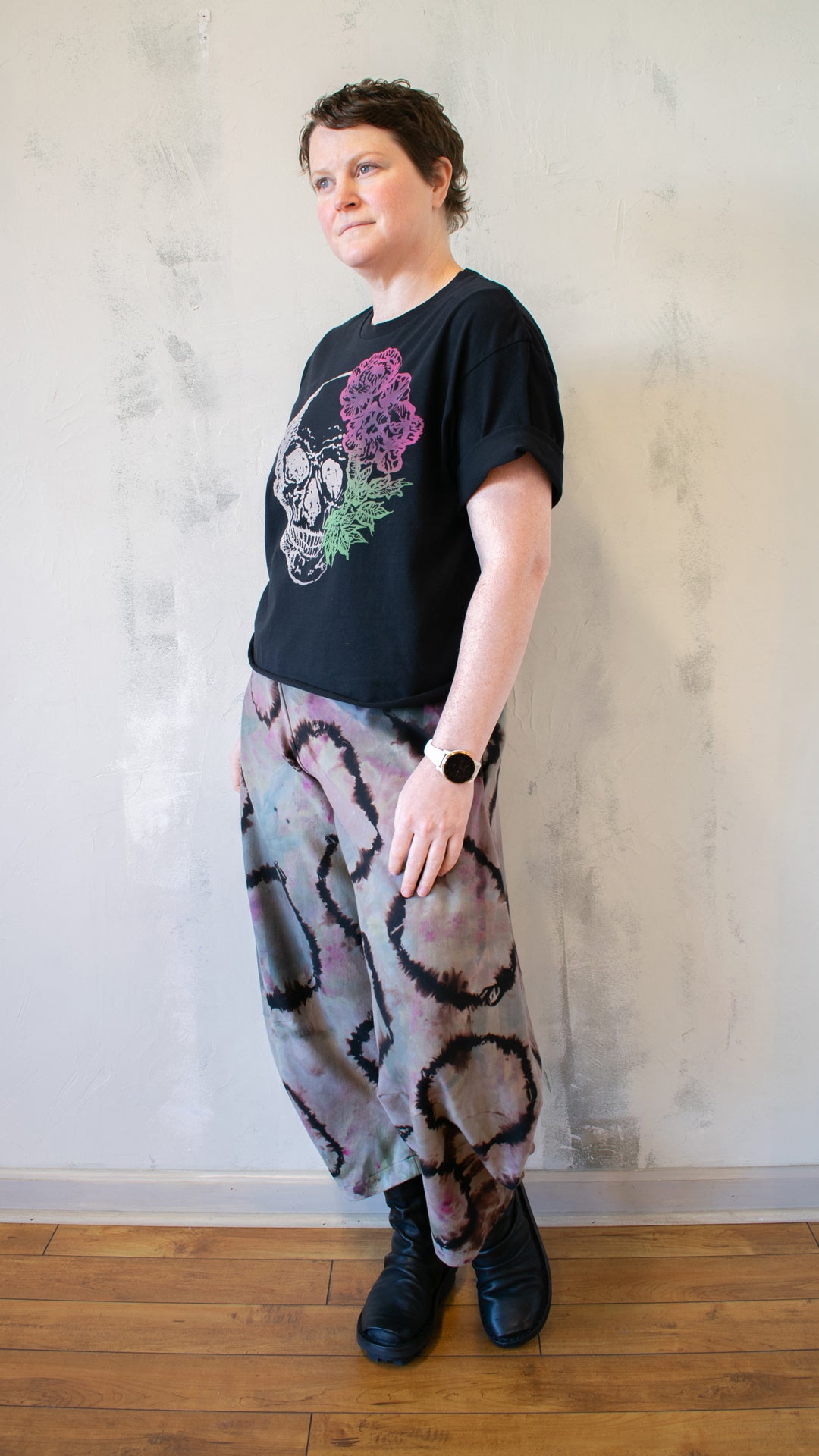 Skull with Rose Tee in Black