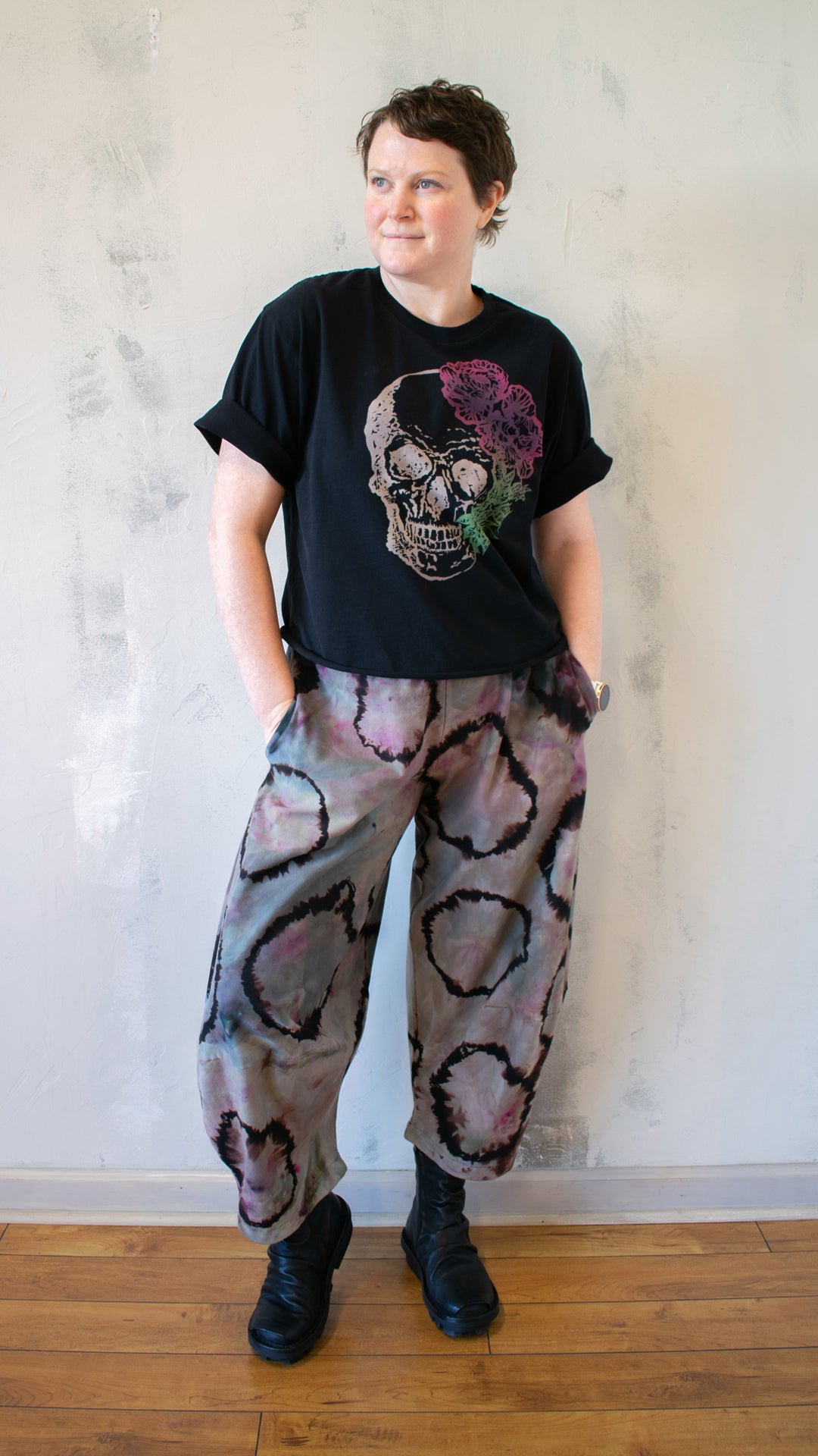 Skull with Rose Tee in Black