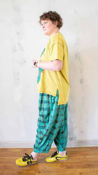 Distressed Tee with Spirit Dragon Print in Chartreuse