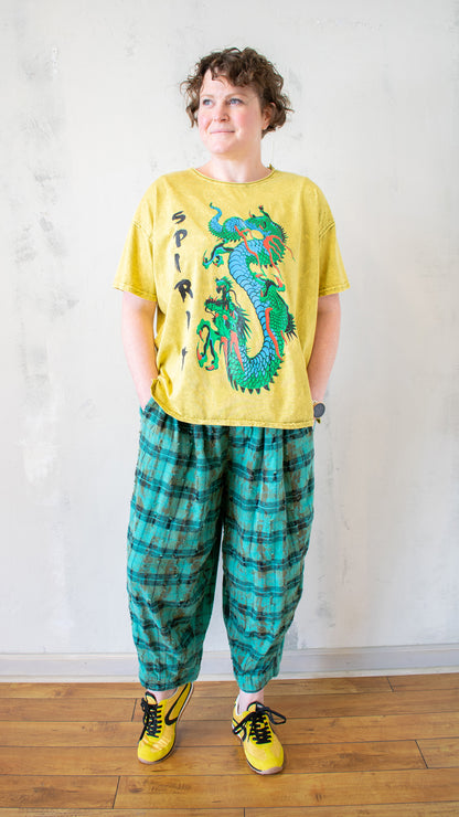 Distressed Tee with Spirit Dragon Print in Chartreuse