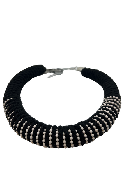 Pearl and Black Tube Necklace