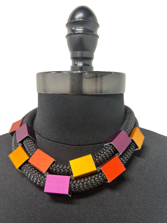 Multi Color Cube Necklace in Reds