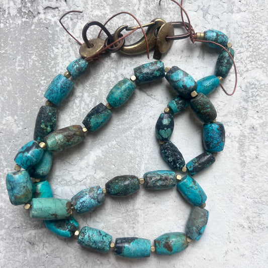 28” neckpiece in Tibetan turquoise barrels