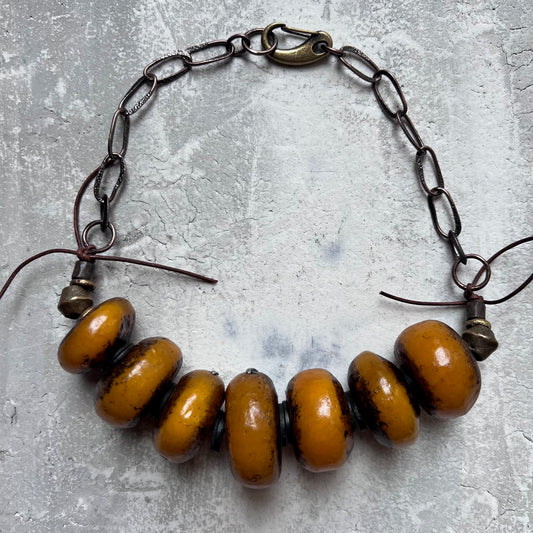 Copal Beads on Hammered Chain from Bali