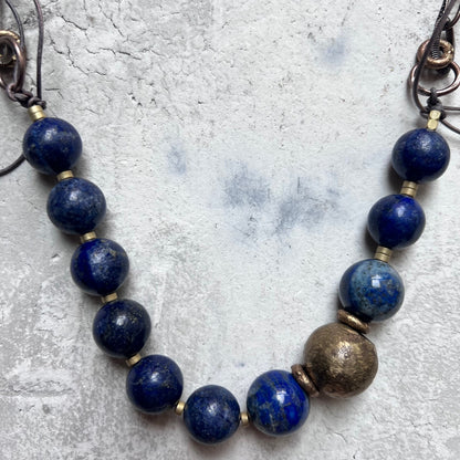 Lapis Beads w/Matte Brass Spacers