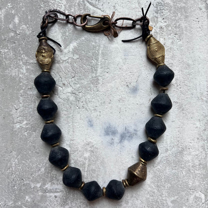 Recycled Navy Glass Beads in Bicone Shape