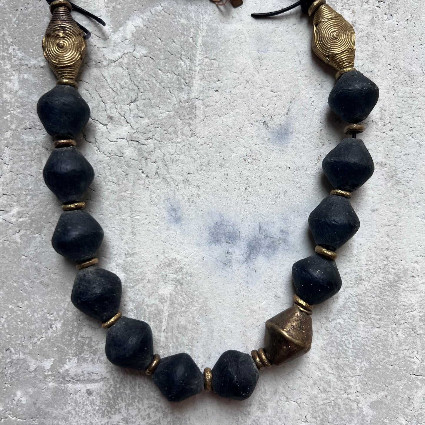 Recycled Navy Glass Beads in Bicone Shape