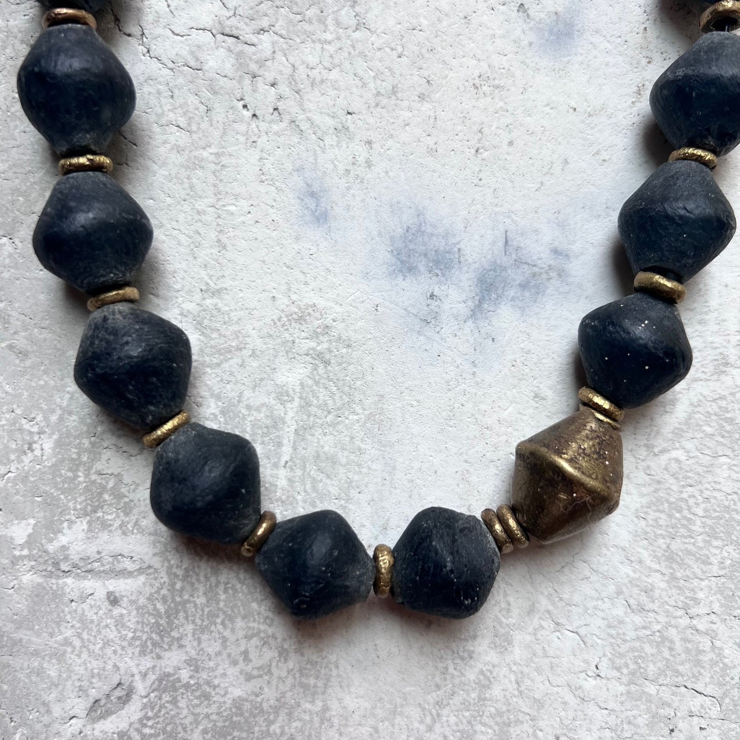 Recycled Navy Glass Beads in Bicone Shape