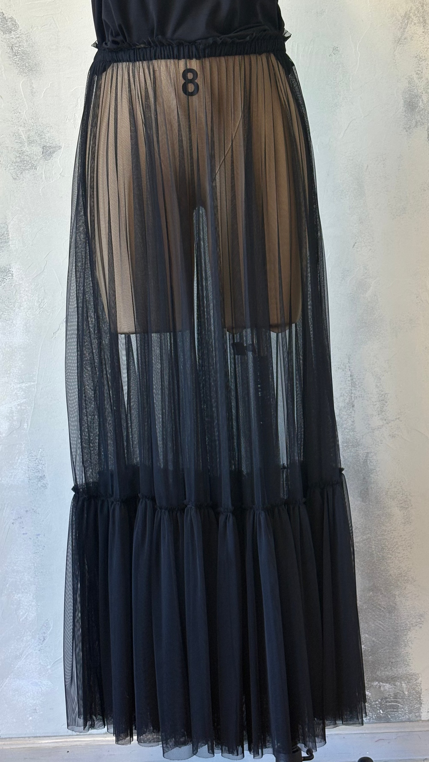 Long Black Mesh See-Through Skirt