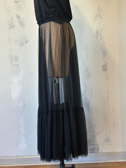 Long Black Mesh See-Through Skirt