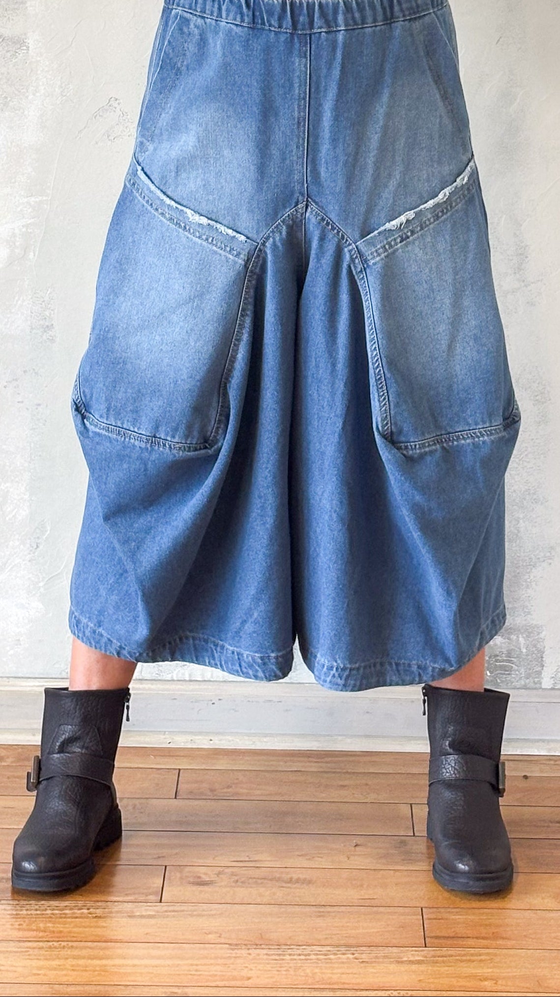 Blue Denim Barrel-Leg Pants