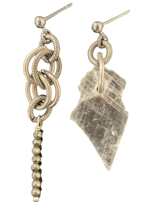 Asymmetrical Selenite Post Earring in Silver