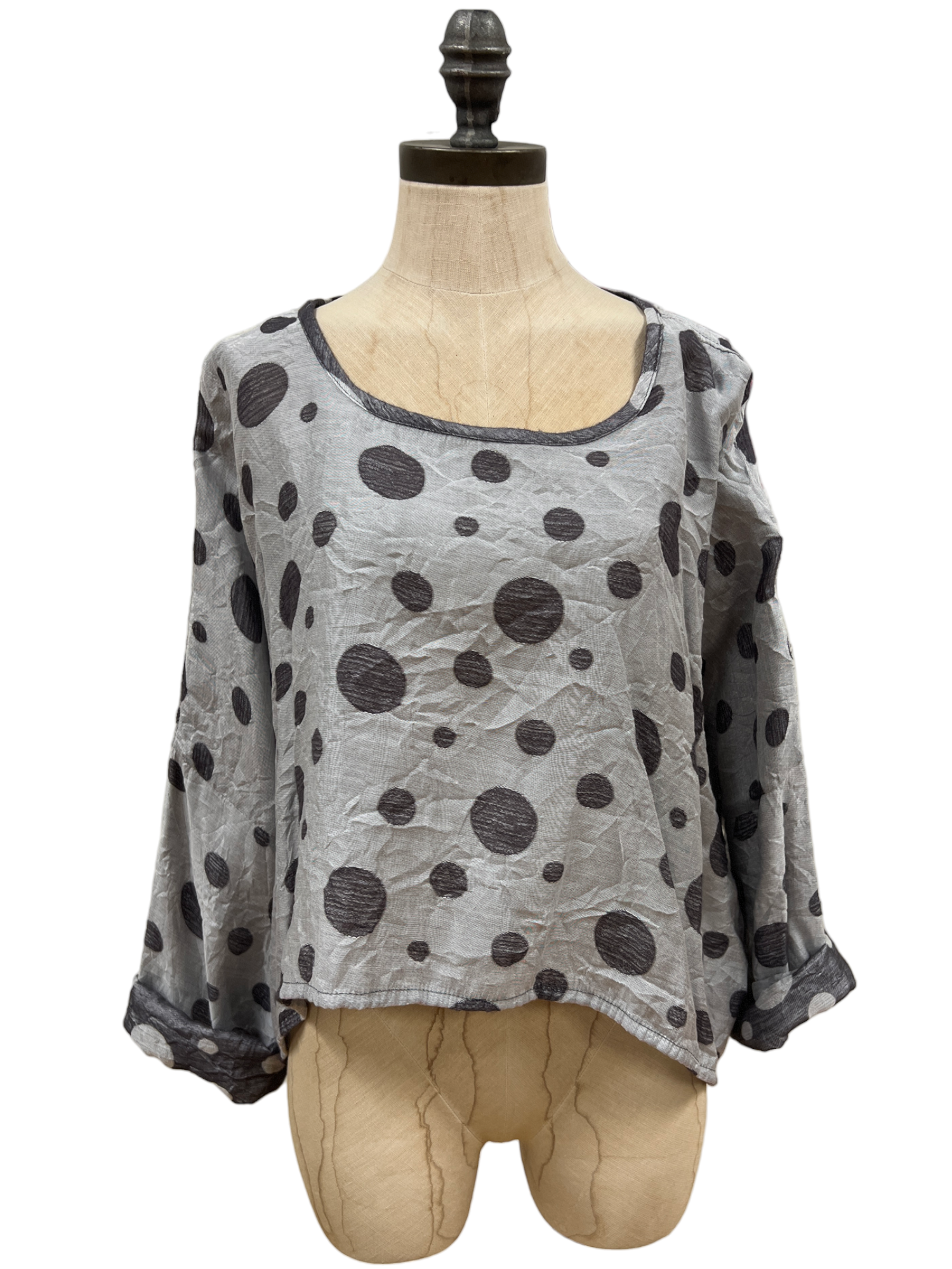 Cropped Long Sleeve in Grey Mix Dots
