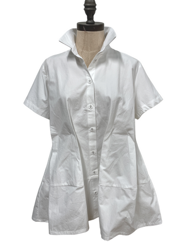 Pinch Tuck Button Up in White