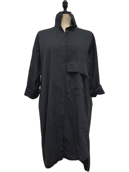 Big Pocket Button Up Dress in Black