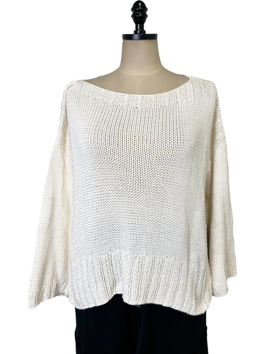 Side Vent Cotton Sweater in Ivory