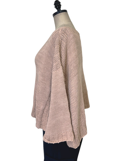 Side Vent Cotton Sweater in Blush