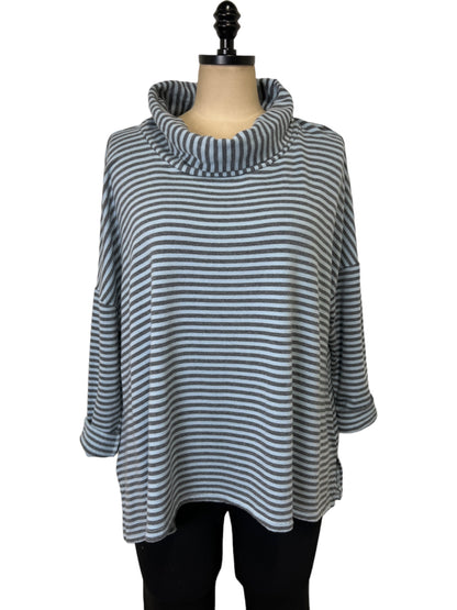 Stripe Boxy Turtleneck in Cove