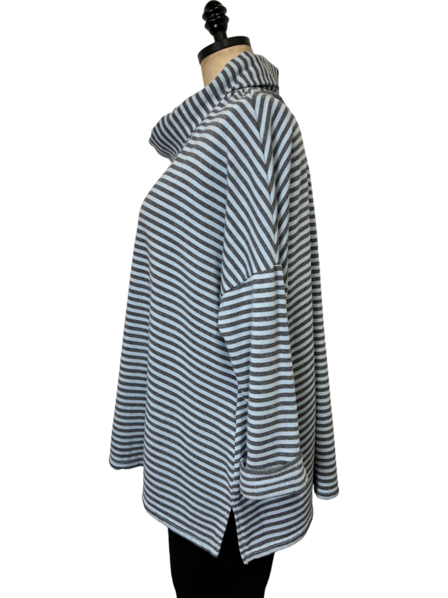 Stripe Boxy Turtleneck in Cove