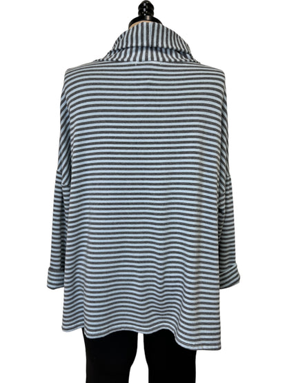 Stripe Boxy Turtleneck in Cove