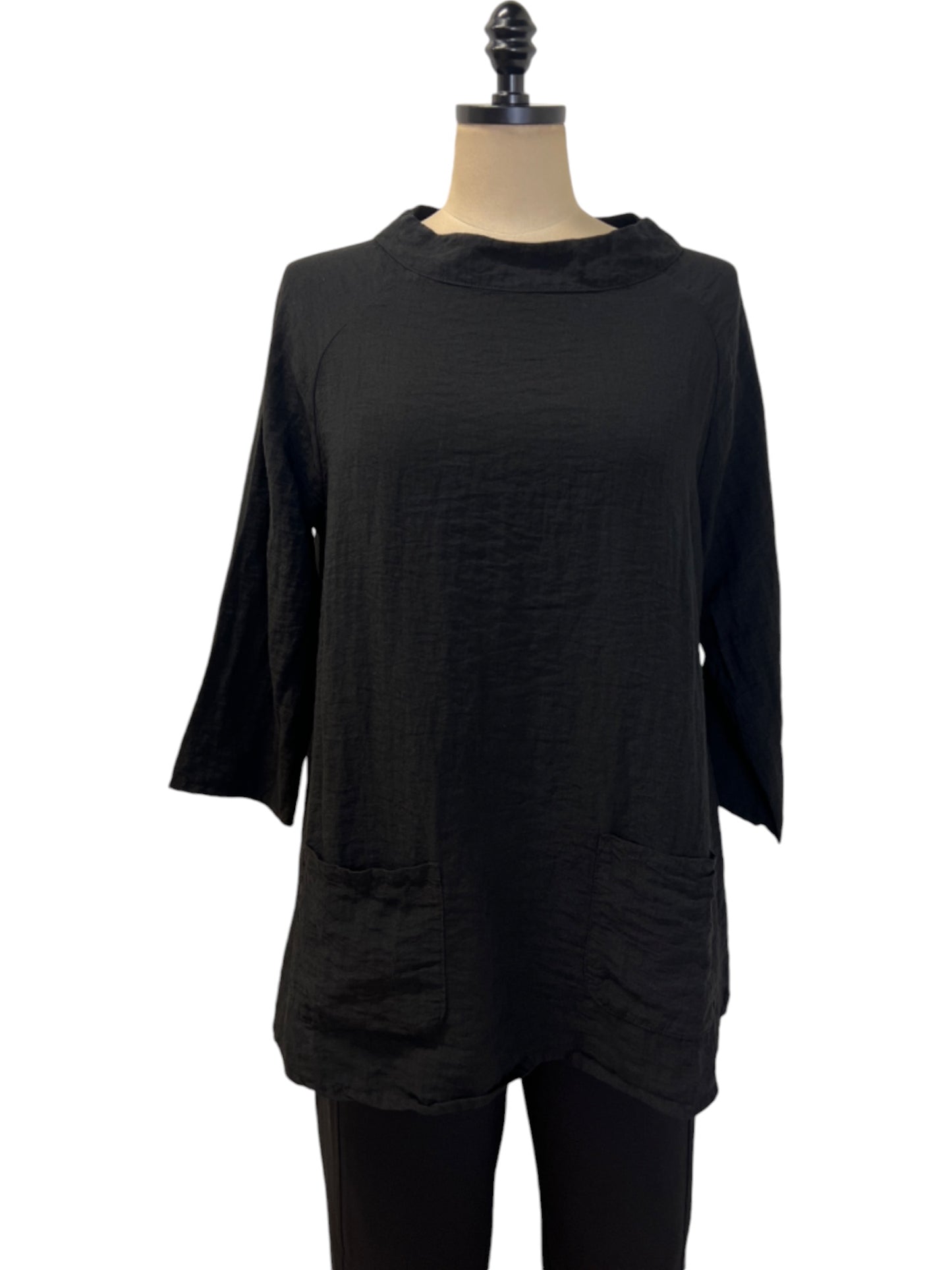 Two Pocket Mock-Cowl Neck in Black