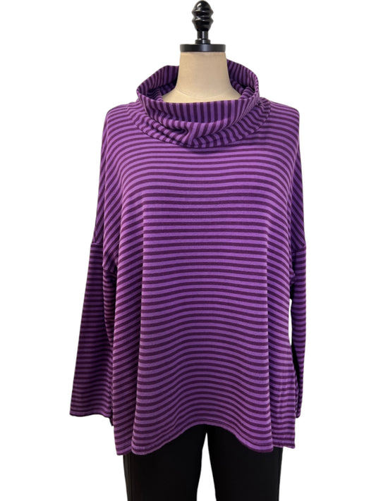 Stripe Boxy Turtleneck in Mulberry