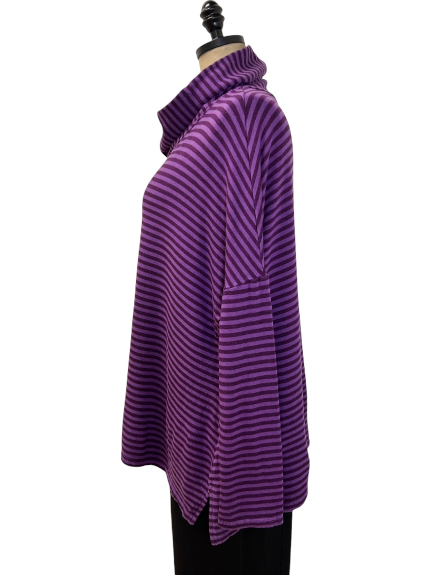 Stripe Boxy Turtleneck in Mulberry