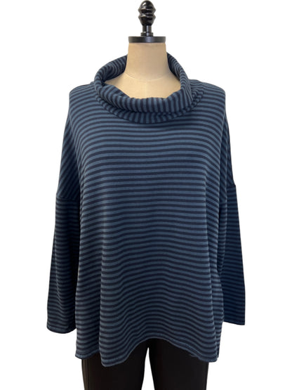 Stripe Boxy Turtleneck in Midnight