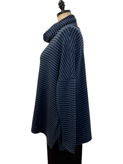 Stripe Boxy Turtleneck in Midnight