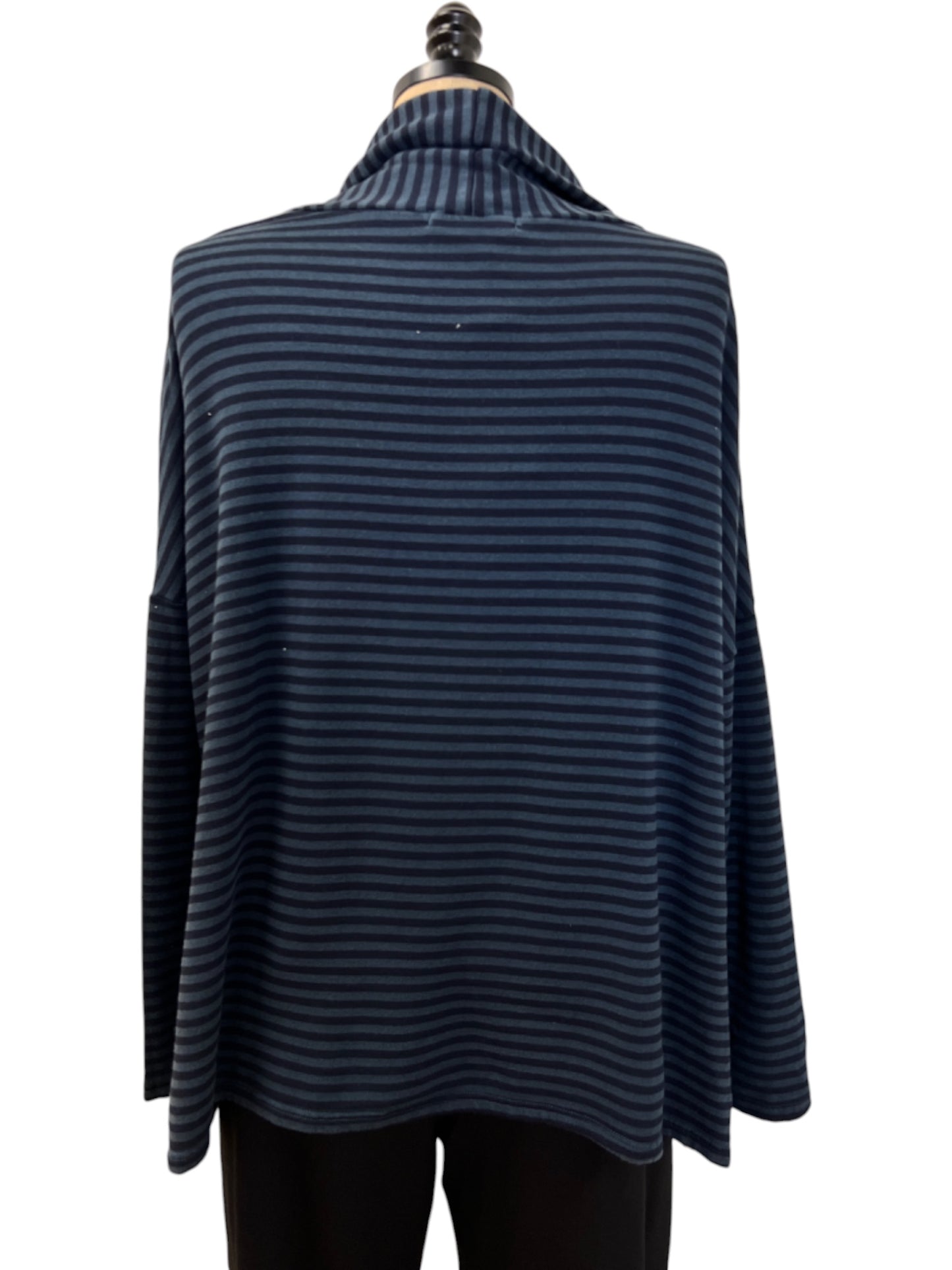 Stripe Boxy Turtleneck in Midnight