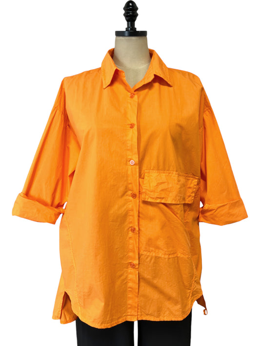 Big Pocket Button Up in Tangerine