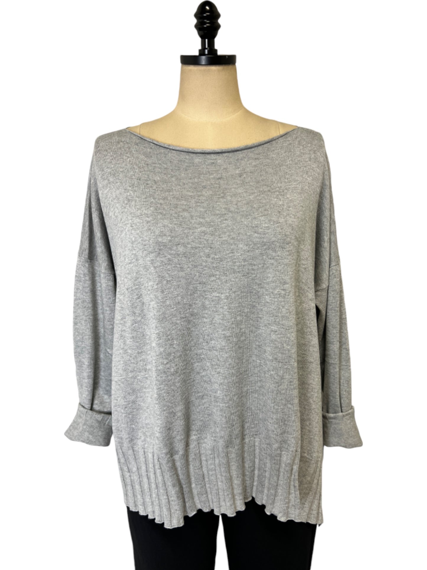 Pima Cotton Boatneck Rib in Silver