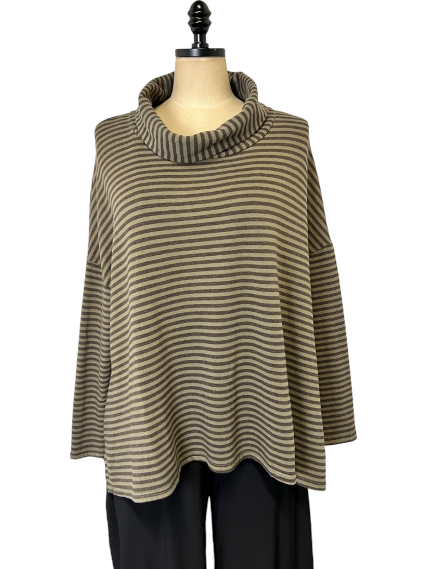 Stripe Boxy Turtleneck in Saddle