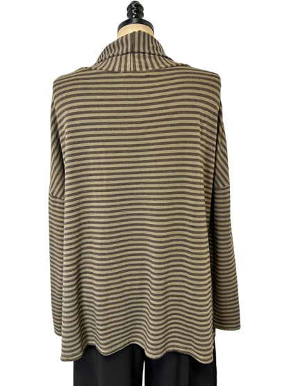 Stripe Boxy Turtleneck in Saddle