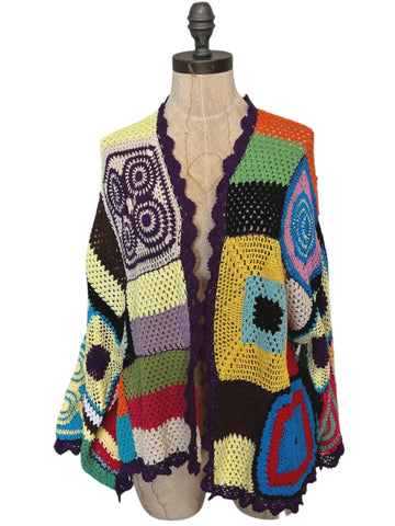 Willa Hand Knit Crochet Color Block Jacket