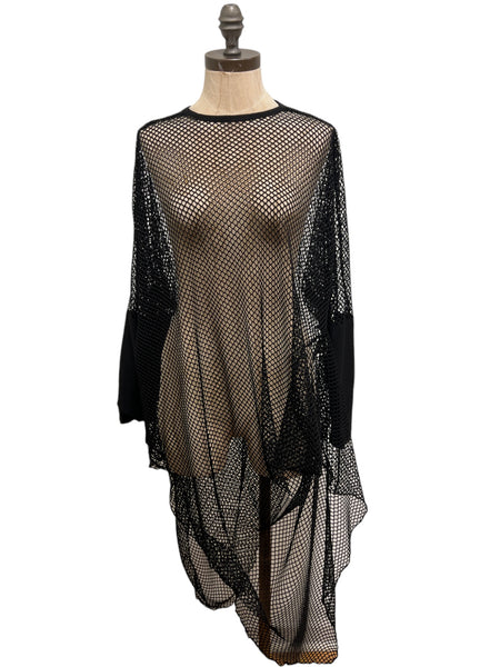 Asymmetrical Net Pullover in Black