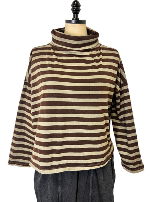 Crop Turtleneck in Olive Stripe