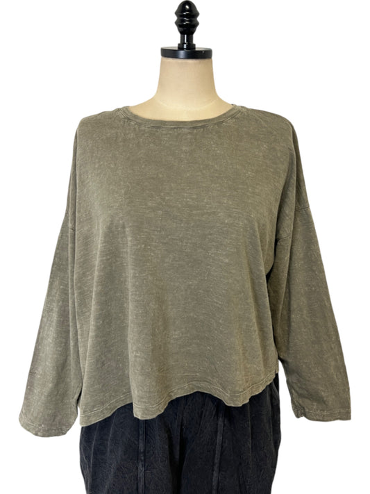 Crop Solid T-Shirt in Olive