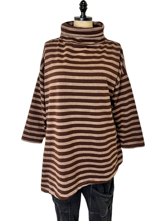 Turtleneck Long Sleeve in Leather Stripe