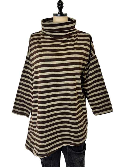 Turtleneck Long Sleeve in Olive Stripe