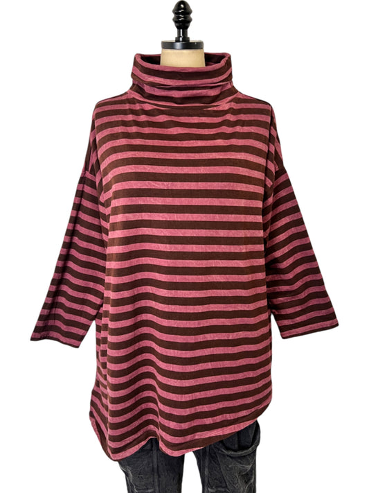 Turtleneck Long Sleeve in Garnet Stripe