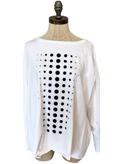 Dots T in White with Black