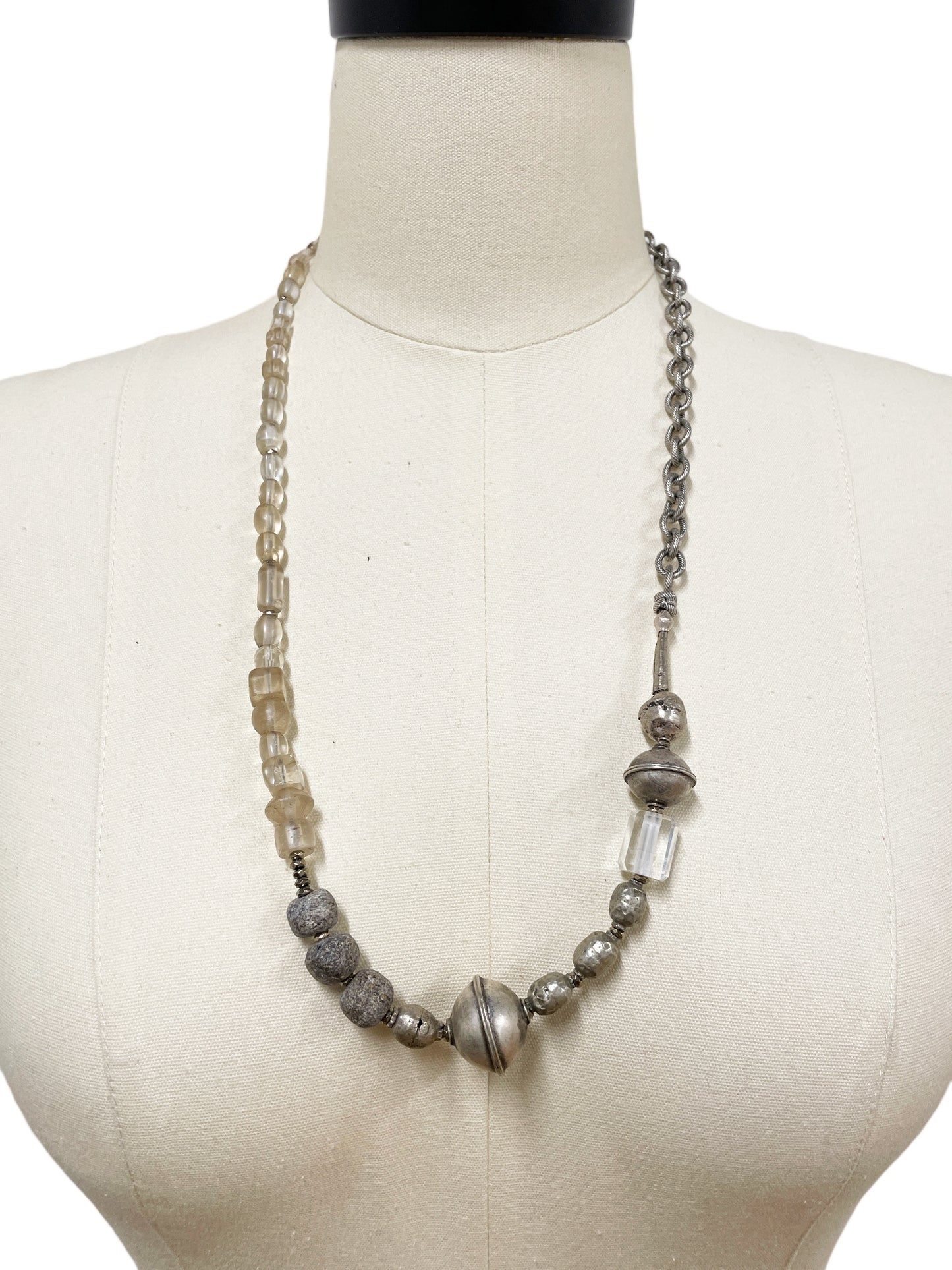 Antique Crystal and Silver Chain Necklace