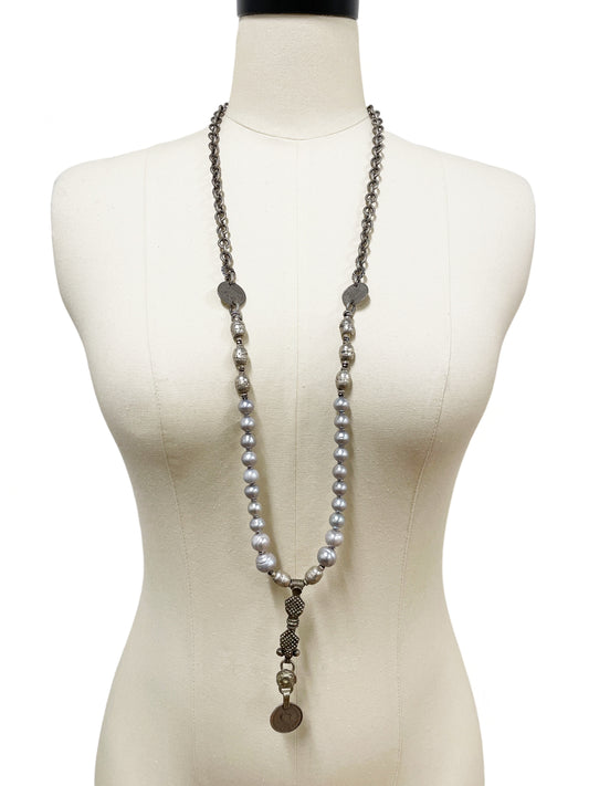 Adjustable Length Chain and Pearl Necklace with Pendant
