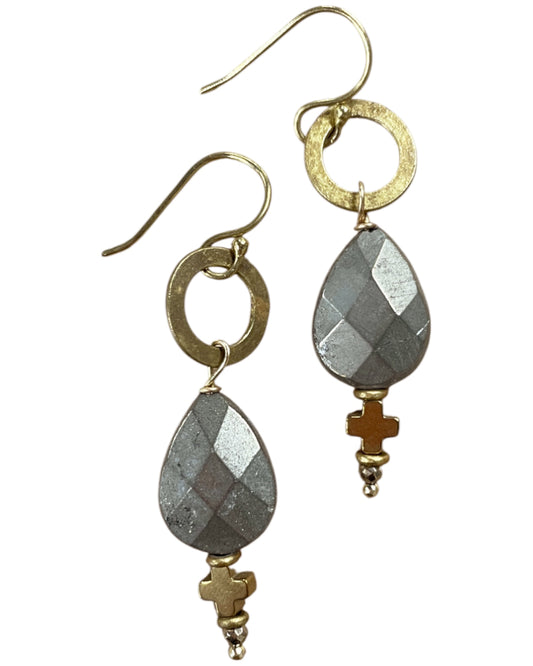 Hematite and Brass Earring