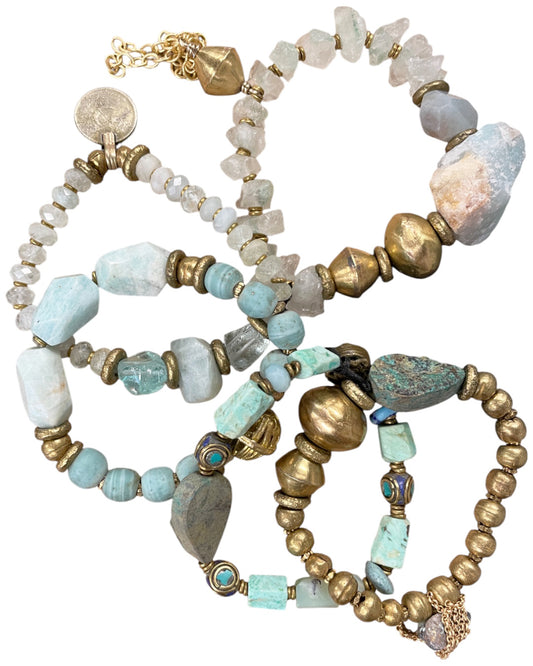 Amazonite and Brass Bracelet Stack