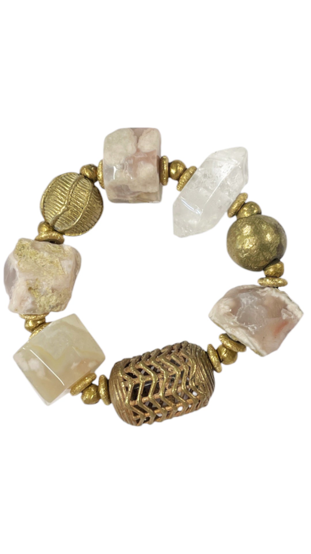 Brass and Rose Stone Bracelet